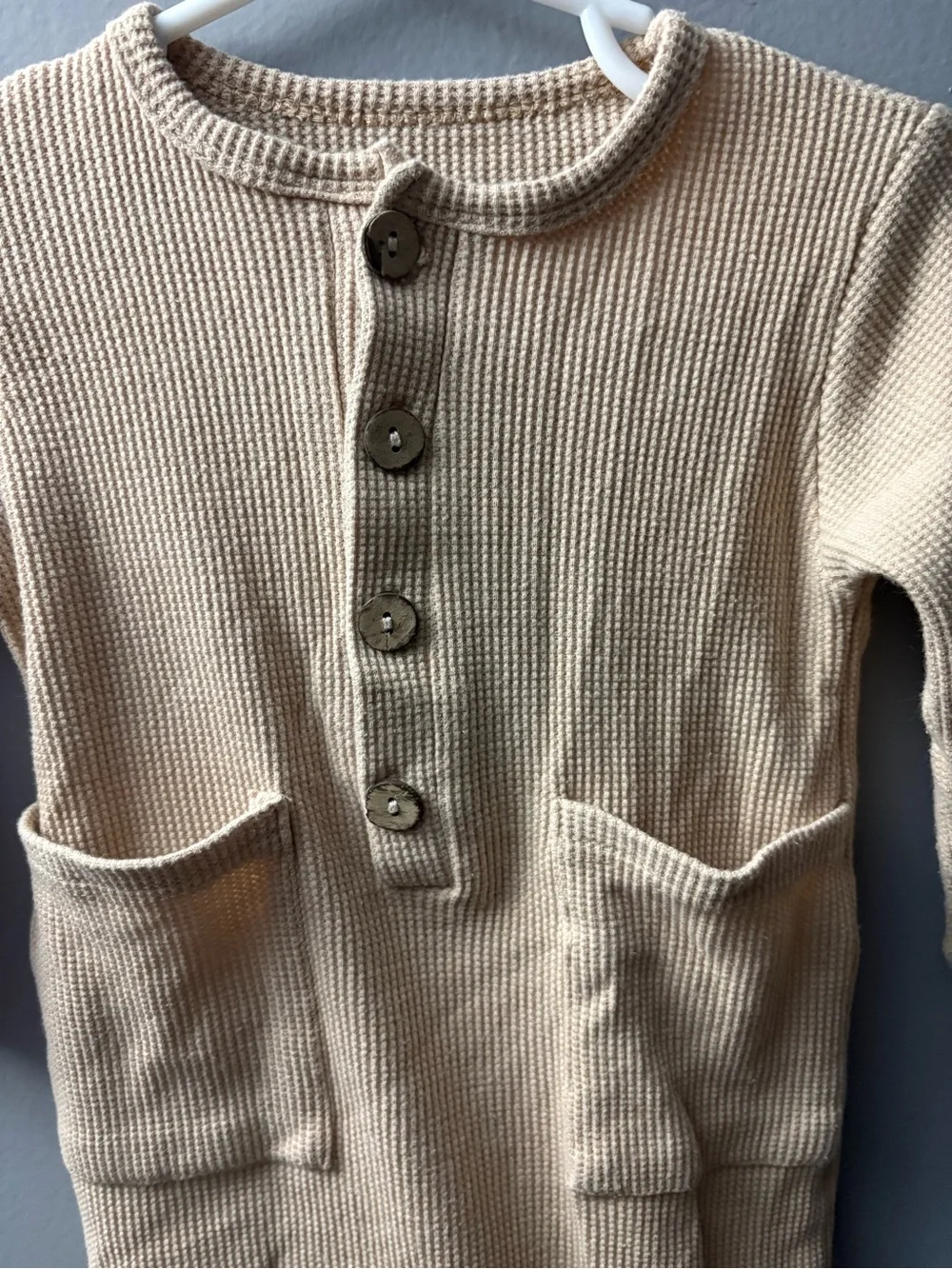 Neutral Cream Ribbed Baby One-Piece with Front Buttons